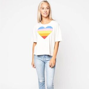 NWT Sundry Rainbow Heart Boxy Cropped Tee